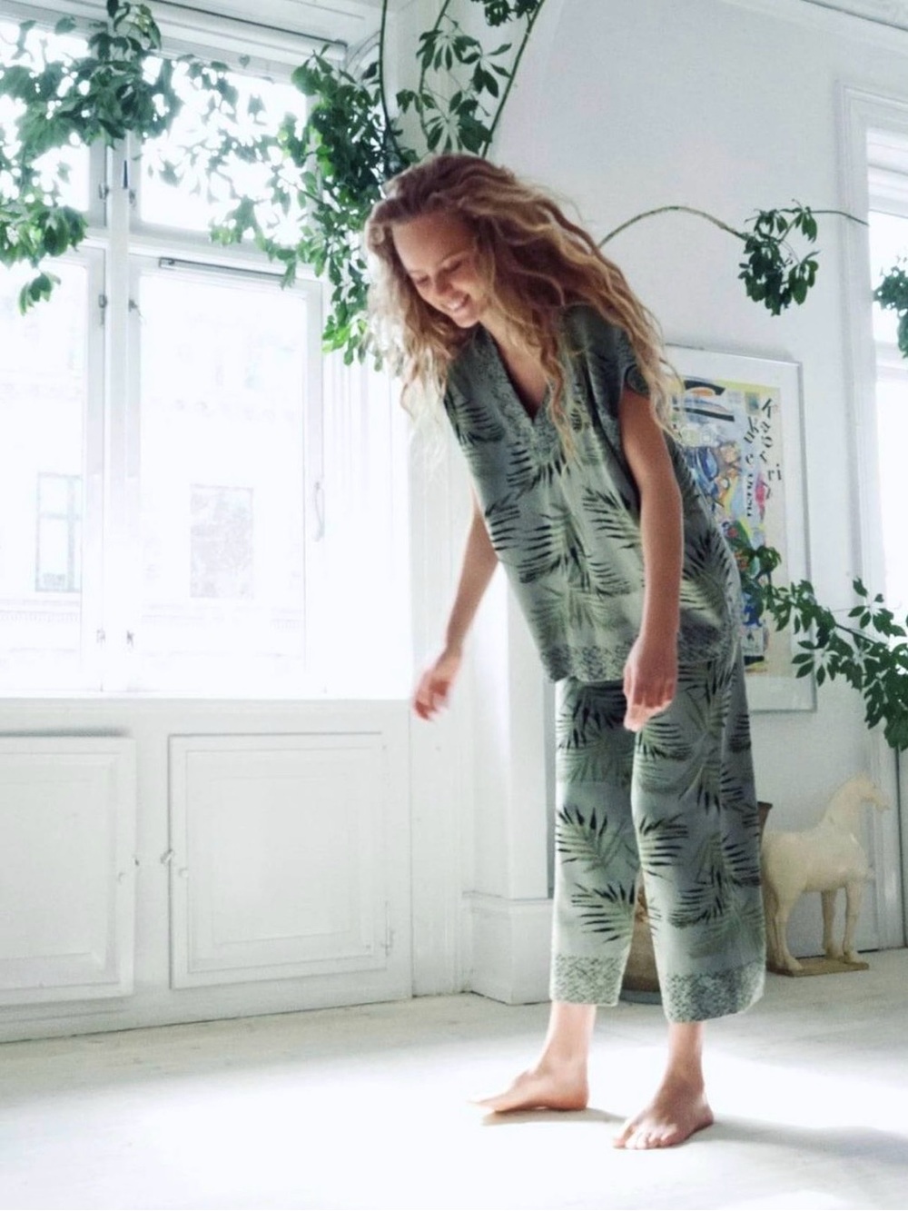 Zara 2 Piece Olive Green Palm-Print